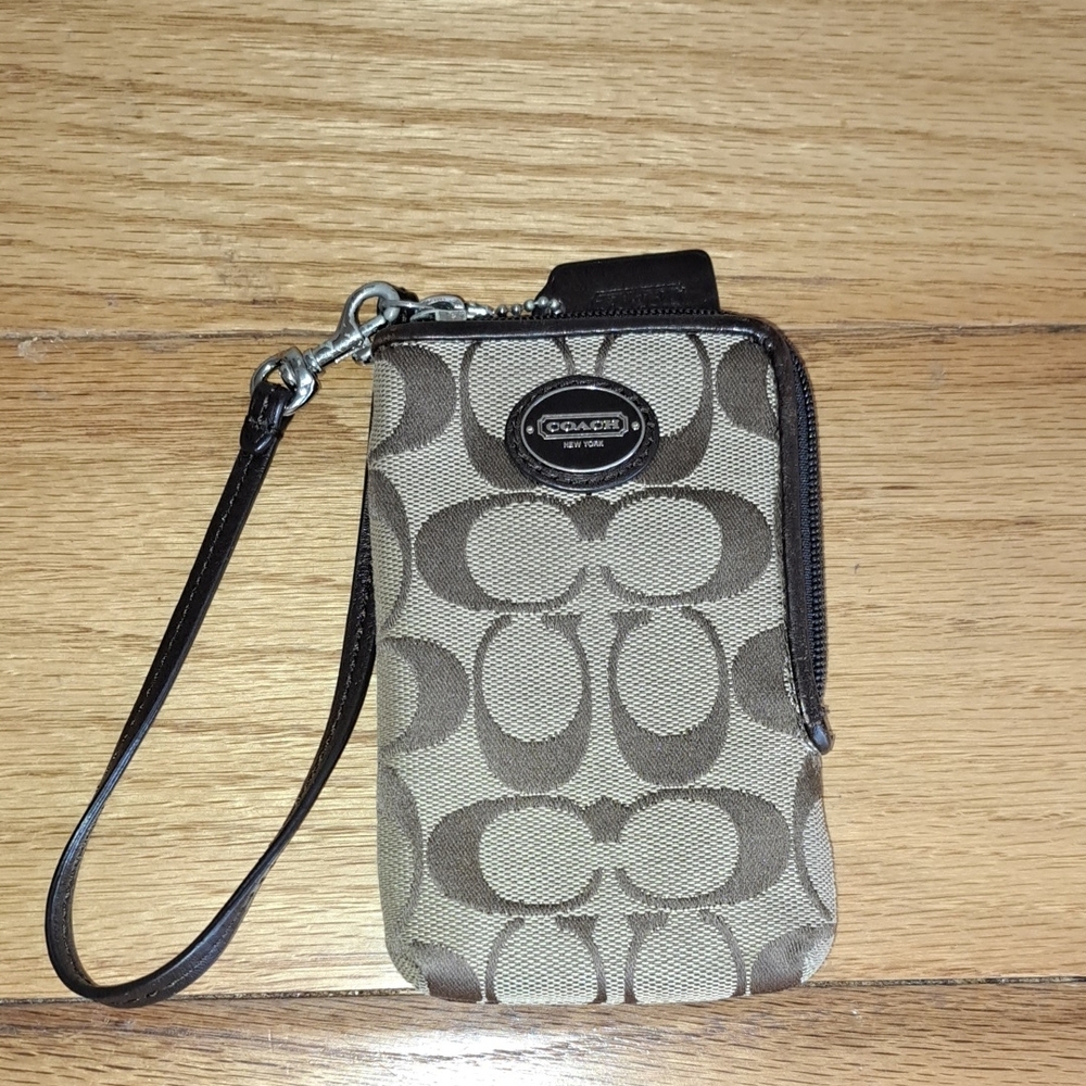 Coach Signature Brown Wristlet Phone Case